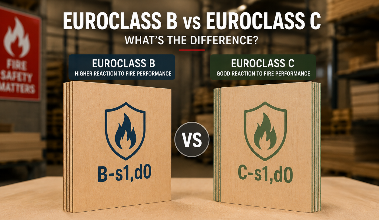 Euroclass B vs Euroclass C reaction to fire classification for plywood